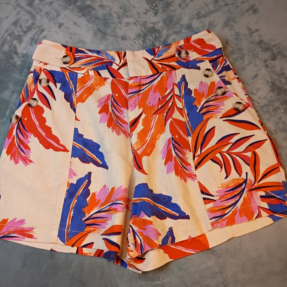G by Giuliana Black Label Tropical Palm Linen‎ Blend Sailor Shorts Size 10